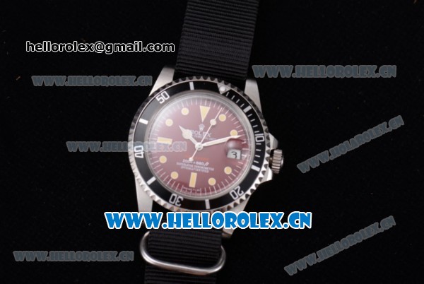 Rolex Submariner Vintage Asia 2813 Automatic Steel Case Red Dial Dot Markers and Black Nylon Strap - Click Image to Close